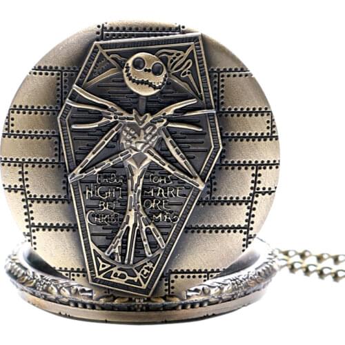 Vintage Jack Skellington The Burtons Nightmare Before Christmas Quartz Pocket Watch Necklace Chain Women Men Gift