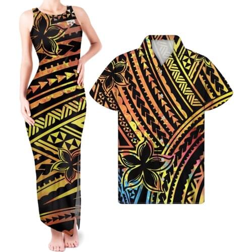 HYCOOL Couple Dress Clothing Women Sexy Sleeveless Long Dress For Women Samoa Tribal Gradient Striped Women Bodycon Dresses Lady