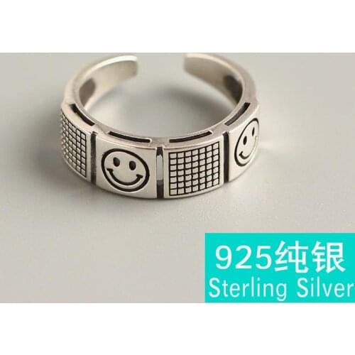 Simple Smile Real 925 Sterling Silver Rings For Women Wedding Engagement Jewelry Accessory Gift Adjustable Finger Ring