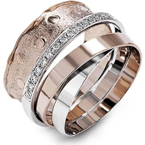 Women Fashion Jewelry Multilayer Surrounding Rose Gold Rings for Female CZ Inlay Unique Design Wedding Finger Ring Jewelry