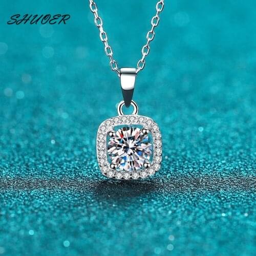 Women Wedding 925 Sterling Silver Brilliant Cut 1 Carat Pass Diamond Tester D Color Moissanite Cushion Shape Pendant Necklace