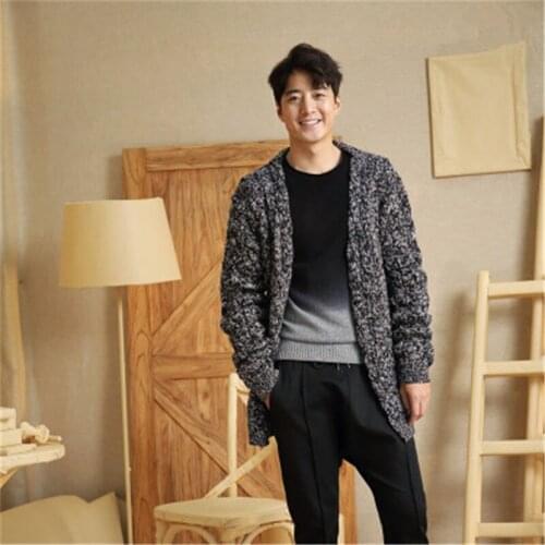 100% hand made pure wool Vneck twisted knit men fashion solid thick H-straight loose cardigan sweater one&over size