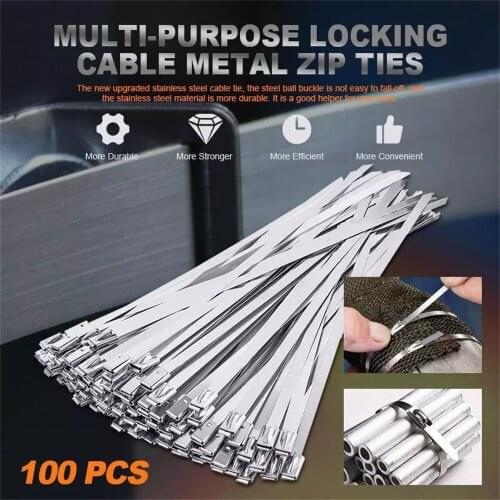 100PCS Multi-Purpose Self-locking cable tie Metal Zip Ties Stainless steel Cable zip 4.6X100/200mm fastening ring Metal Coated