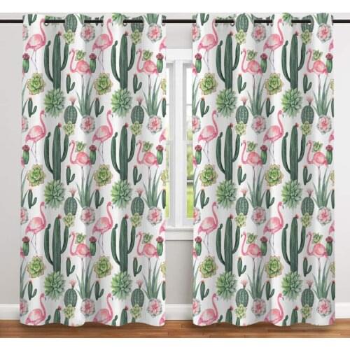 2 Pcs/set Cactus Thickened Cloth Curtain Nordic Window Blackout Curtains for Bedroom and Living Room