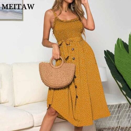 2020 Summer Women Dot Print Dress Sexy Strapless Strap Backless Beach Dress Vintage High Waist Party Dresses