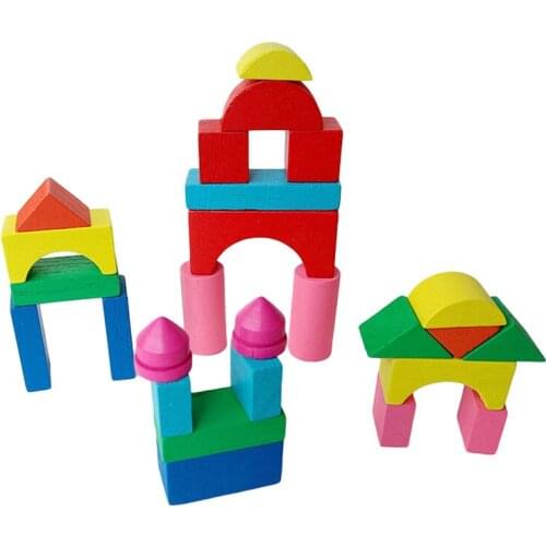 25-50pcs/set Kid Wooden Mini Castle Building Brick Blocks Geometric Shape Educational Toys Assembled Game Environment Friendly