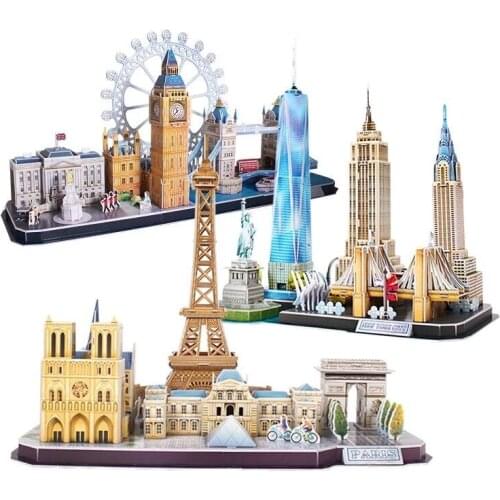 DIY 3D Paper Jigsaw Puzzle Building Model Assembly City Line Creative Combination London / Paris / New York Educational Gift