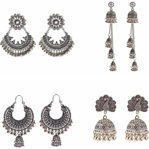 4pcs/Set Earring Boho Vintage Earrings For Women Jewelry Pendientes Gypsy Stud Earrings Hoop Long Dangle Statement Kolczyki Gift