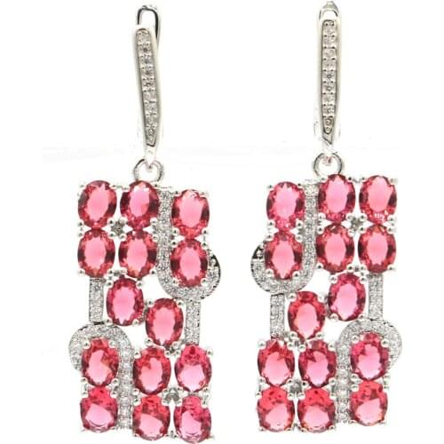 43x15mm European Style Created Pink Raspberry Rhodolite Garnet Zircon Gift For Ladies Fine Jewelry Silver Earrings