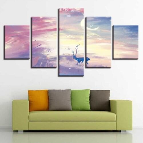 5 Panel Animal Modern HD Printed Paintings Home Decoration Modular Deer Landscape Tableau Wall Art Pictures Canvas Posters