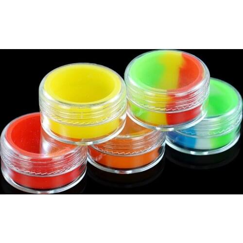 5pcs 7ml non-stick silicone container jar with plastic case random color silicone storage tank wax oil dab jar