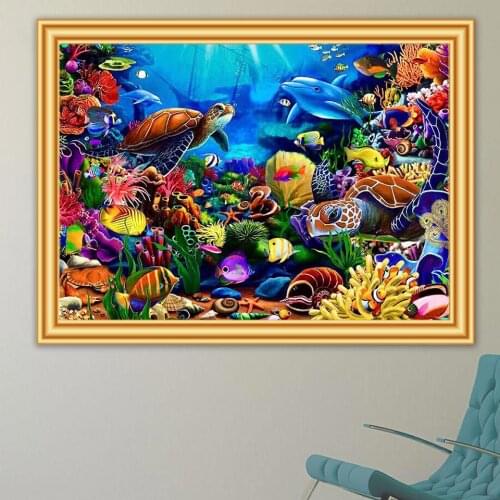 Diamond embroidery undersea Turtle dolphin fish Full Square 5D Diamond Painting Cross Stitch Mosaic Picture of Rhinestones Decor