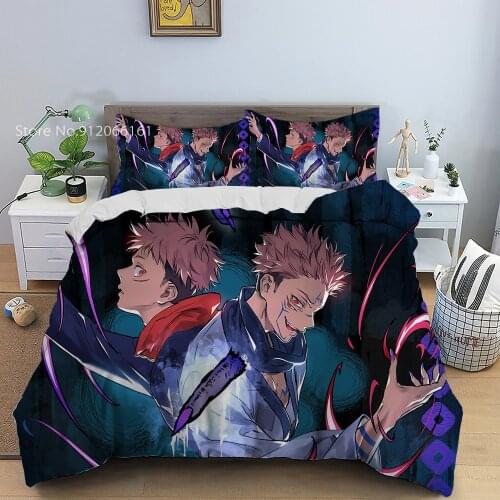 Anime Jujutsu Kaisen Bedding Set Japan Animation Bed Line For Kids Teen Duvet Cover Home Textile Bed Cover Set Pillowcase