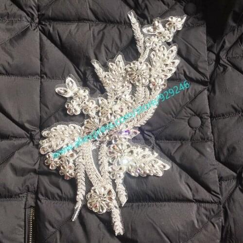 Luxurious glass crystal flower trims for bridal wedding dress high-quality hand sewed rhinestone applique for headscarf