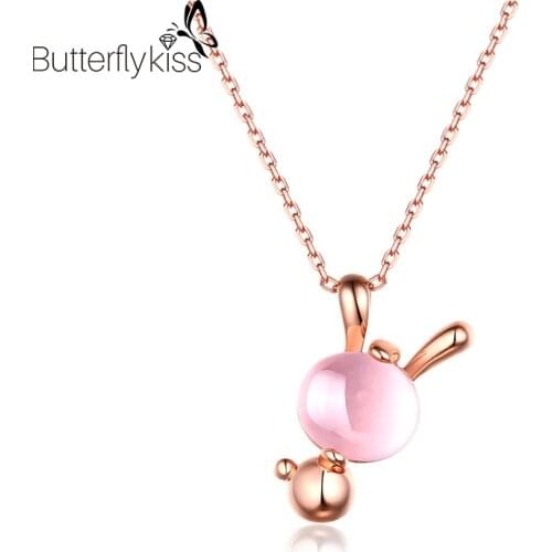 BK 925 Sterling Silver Necklace Pendants For Women Egg Shape 10*9mm Natural Pink Crystal Rabbit Fine Jewelry Anniversary Gifts