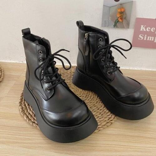 BLWBYL 2021 Brand New Big Size Platform Gothic Style Zipper Block Heels Comfy Walking Motorcycles Boots Shoes Woman Round Toe