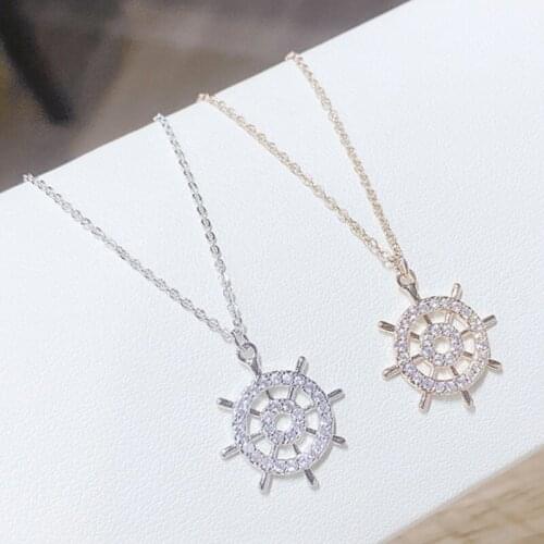 BOTU Vintage Copper Rudder Pendants Necklace for Women Retro Pendant Copper Fashion Femme Bijoux Jewelry Girls Gift