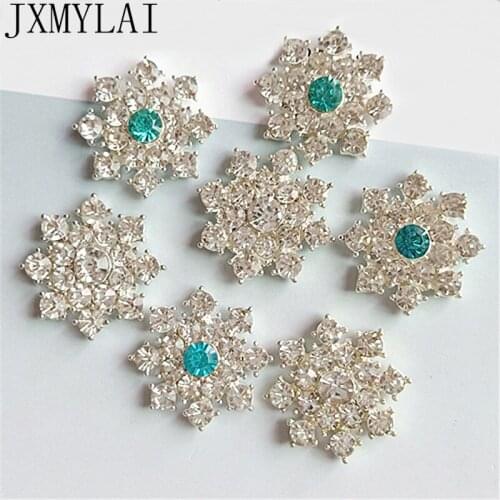 10 PCS 27mm Fashion Metal Alloy Silver Color Crystal Rhinestones Flowers Connectors Charm For Jewelry Making