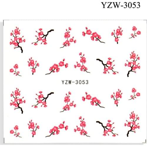 YWK Flower Slider Nail Sticker Water Transfer Pink Plum Insect Decals Nail Art Tattoo Manicure