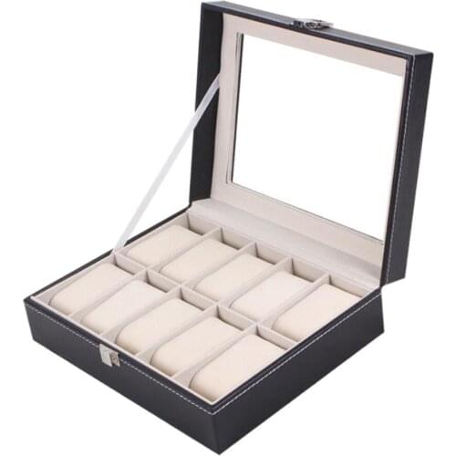 Wooden Watch Case for Women Men 10 Slots Cushion Storage Organizer Display Box Large Holder and Durable