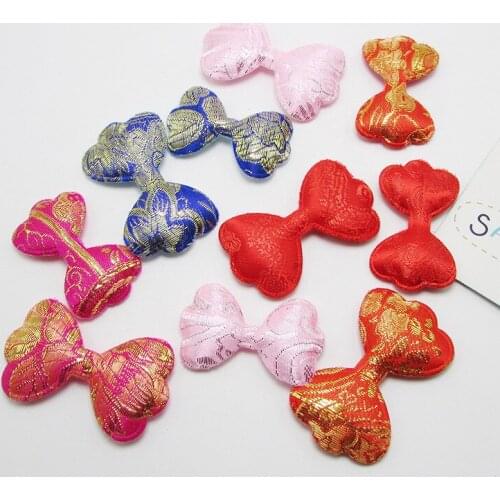 Two size 50pcs/lot China Style Bowknot Childrens hair Clip Accessories Embroidered Court DIY Handmade Padded Appliques