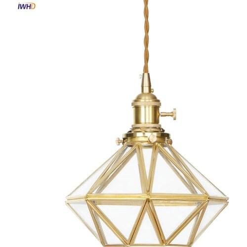 IWHD New Diamond Shade LED Pendant Light Kitchen Cafe Bar Living Room Glass Nordic Style Modern Pendant Lamp Hanglamp Lighting
