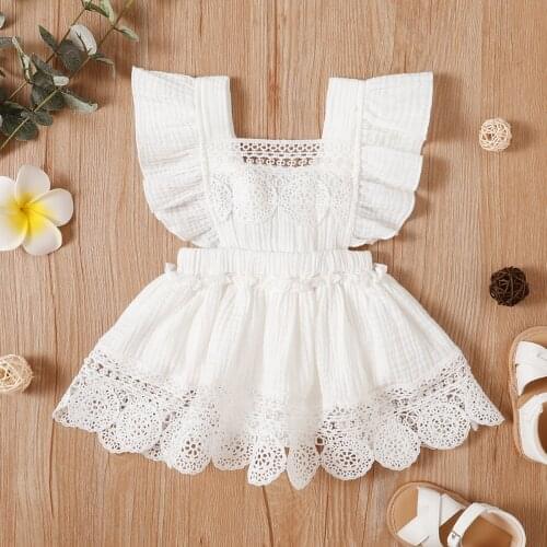 Princess Lovely Baby gIRLS Cotton Romper Kids Lace Square Flying Ruffles Sleeve Bodysuit Summer Newborn Infant Boho Playsuit