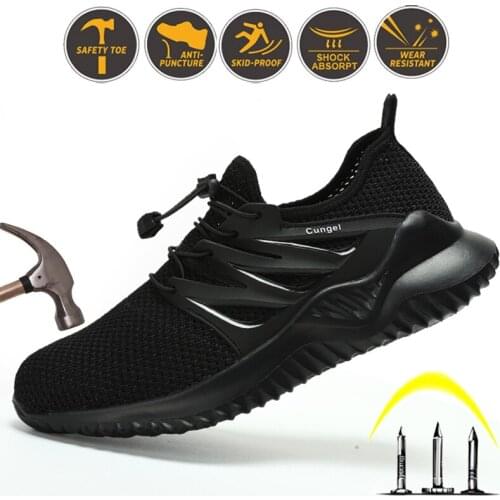 Summer Men Work Shoes Safety Boots Steel Toe Anti-Smashing Industrial Shoes Breathable Mesh Sneakers Mens Anti-Piercing Shoes 46