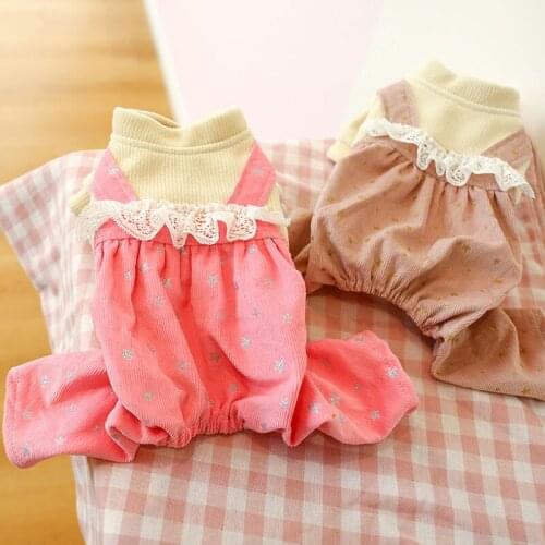 Lace Girl Dog Clothes Loose Bloomers For Princess Hoodies Coat Brozing Pet Cat Jumpsuit Strap Romper Overalls Jacket Winter Pug