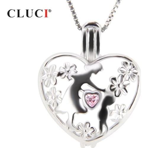 CLUCI Zircon 925 Sterling Silver Pendant Gift for Mom Necklace Jewelry Women Mothers Day Gift Pendant Wish Pearl Locket SC246SB