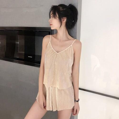 Summer Suspenders Womens Sleepwear Sleeveless Thin Striped Shorts Lounge Wear Loose Solid Color Pajamas 2 Piece Bottoming Vest