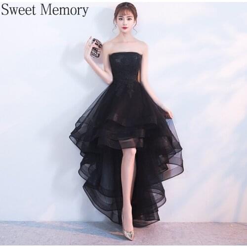 M0118 Sweet Memoy Women Dress High Low Black Prom Dresses 2021 Lady Sleeveless Organza Appliques Lace Up Wedding Party Dress