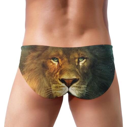 Summer Men Swimsuit Lion Head triangle Trunks Sexy Low Waist Swimwear Fashion Beach Surf Board Shorts