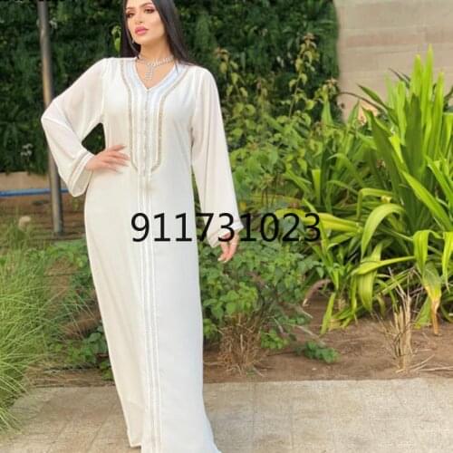 Fahion White Muslimah Two Pieces Robe Musulmane Turkish Abaya Dubai Muslim Dress Kaftan Robe Worship Service Abayas for Women