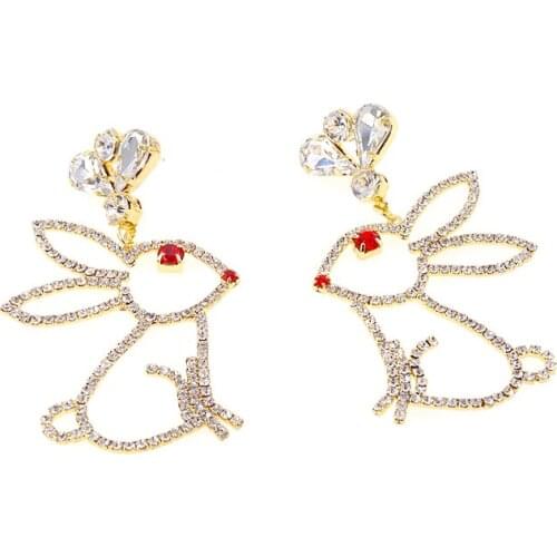 Fashion Sweet Lovely Hollow Small Animal Rabbit Gold Drop Earrings for Women Personality Style Simple Rose Gold Earrings
