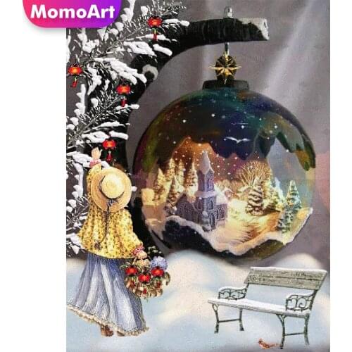 MomoArt Diamond Embroidery Winter Picture Of Rhinestone Character Diamond Painting House Full Drill Square Mosaic Handmade Gift