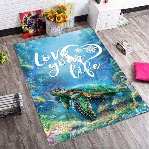 Cartoon Sea Turtle Pattern 3D Printed Carpets For Living Room Bedroom Area Rugs Kids Room Play Mat Carpet Game Large Child Floor