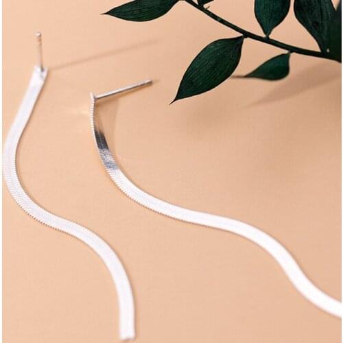 100% Real. 925 Sterling Silver jewelry Flat Chain dangle Earrings Long Punk GTLE2814