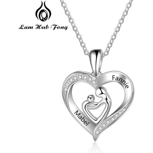 Personalized Mom and Baby Necklaces 925 Sterling Silver Heart Shape Necklaces Pendant Engraved Name Mothers Day Gift