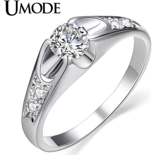 UMODE New Fashion White Gold Color CZ Crystal Rings for Women Rose Gold Color Zircon Engagement Ring Bague Femme AJR0064B