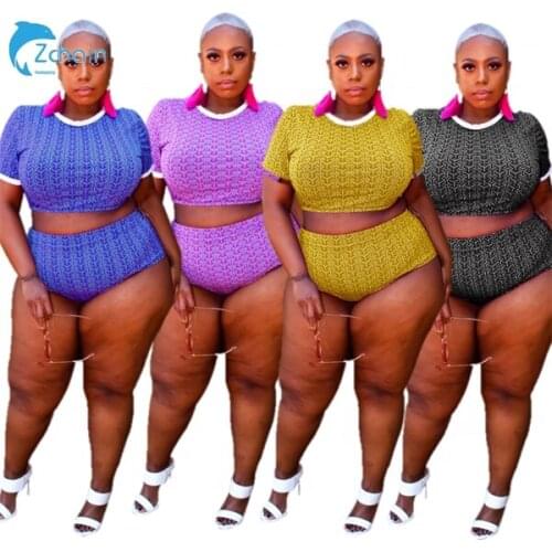 OEM Lady Plus Size Yoga 2 Piece Set Jogging Two Piece Set Casual Sports Short Suit sweatsuit women sets outfits