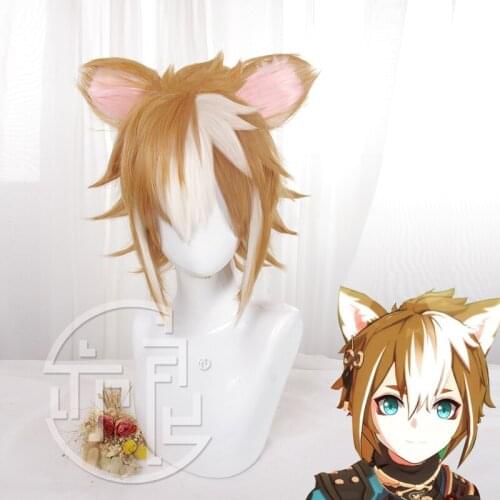 Game Genshin Impact Gorou Cosplay Wig Short Hair With Ears Brown Synthetic Hair + Free Wig Cap Party Prop