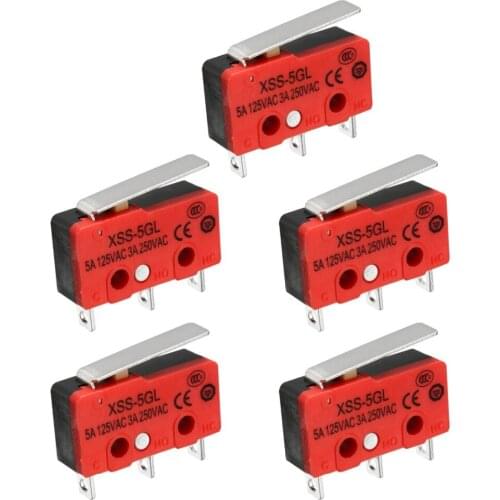 UXCELL 5Pcs 5A/125VAC 3A/250VAC Switches SPDT NO+NC XV-15-F12 Straight Hinge Roller Simulated U Lever Type Micro Action Switch