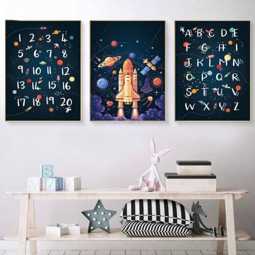 Space Wall Art Kids Alphabet Print Quotes Posters Canvas Painting Boys Nursery Room Decoration Pictures Wall Decor Unframed