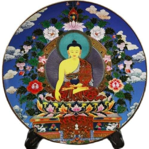 Early collection of gold painted and pastel Buddha pattern appreciation plate Thangka home town living room hand painted Buddha