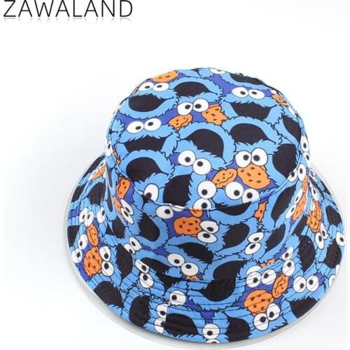 Zawaland Cartoon Pattern Printed Fisherman Hats Couple Fashion Outdoor Casual Bucket Hats Summer Sun Protection Double-Sided Cap