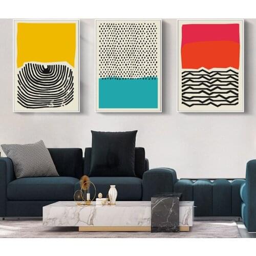 Modern Colorful Red Blue Yellow Abstract Geometric Line Canvas Painting Wall Art Picture Poster Print for Living Room Home Decor