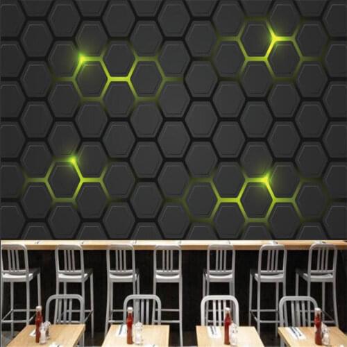 Modern Technology Sense 3D Hexagonal Green Backlight Mural Wallpapers for Company Internet Cafe Gaming Hall Decor Wall Paper 3D