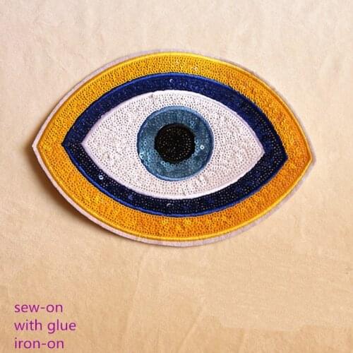 Turkish Evil Eye Sequined Patch Embroidery Hole Cloth Patch Clothing Denim Decorative Fashion Applique Middle East Style Decor