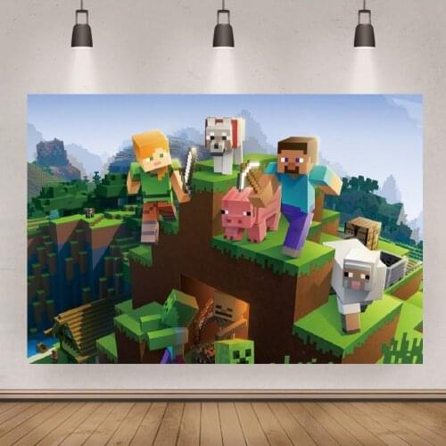 Boys Game World MC Background Building Blocks Colored Cube Custom Photo Vinyl Studio Cartoon Birthday Party Backdrop Wall Decor